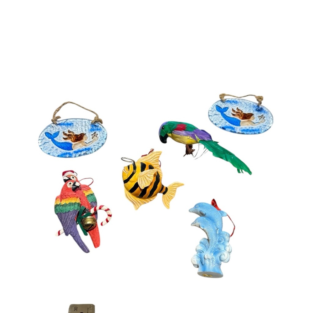 6 Colorful Tropical/Beach Themed Ornaments Set 1